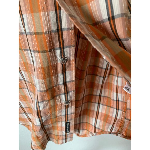 Lucky Brand Plaid Enamel Diamond Shaped Snap Up Shirt Orange Green Size XL TALL - Picture 8 of 10